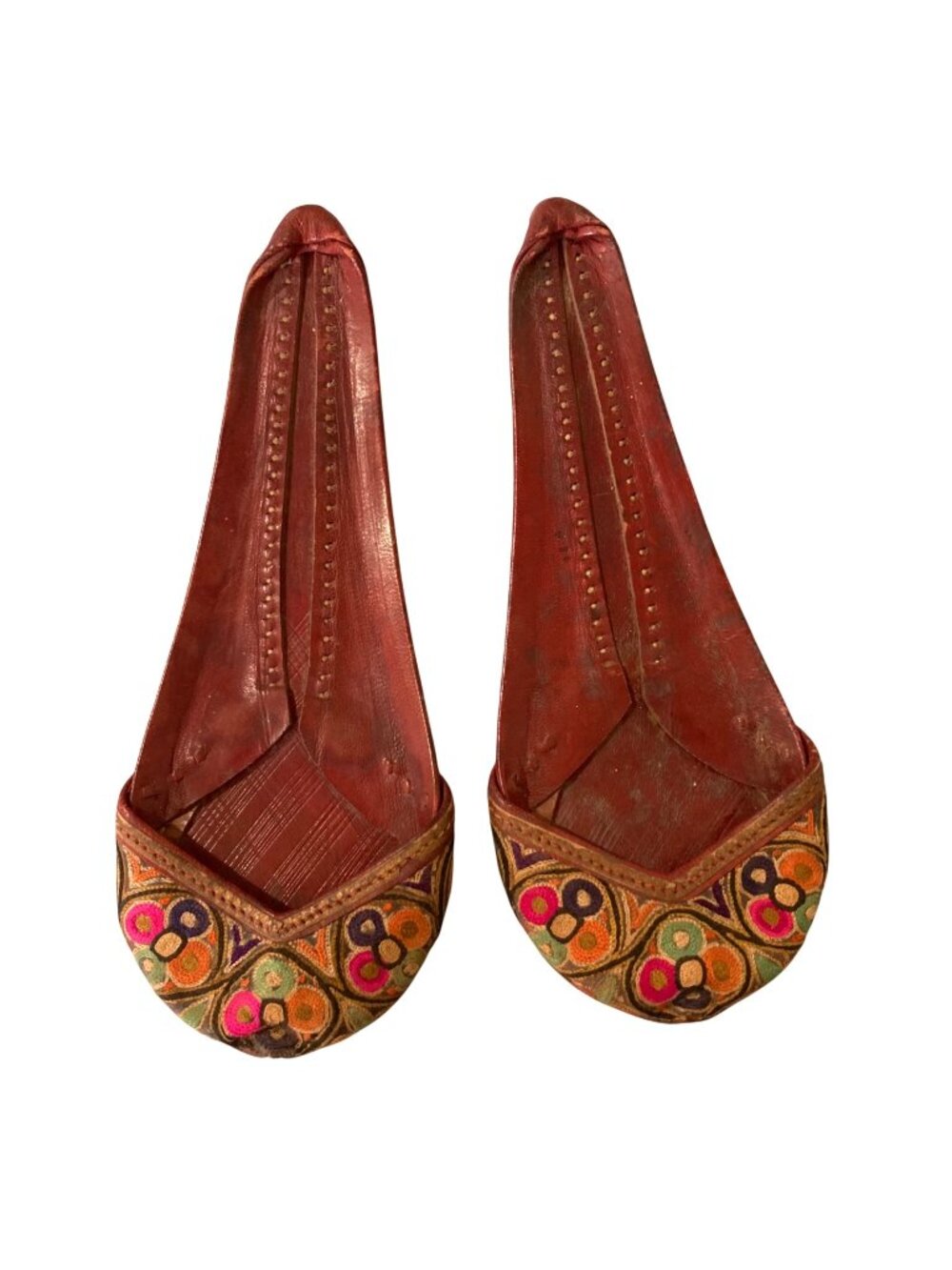 Old Leather & Embroidered Jutti Flats Unique Shape Traditional Ethnic For Decor